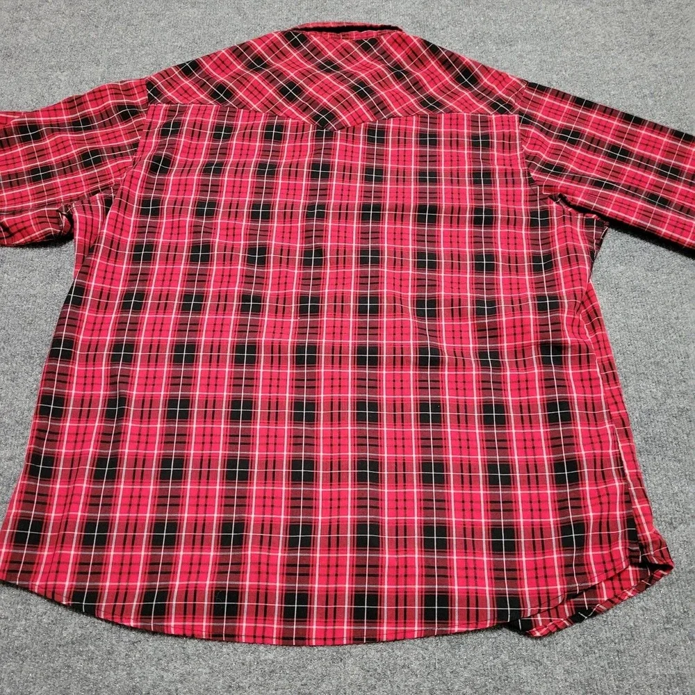Wrangler Shirt Mens XL Pearl Snap Red Plaid Double Sawtooth Pocket Rodeo Western